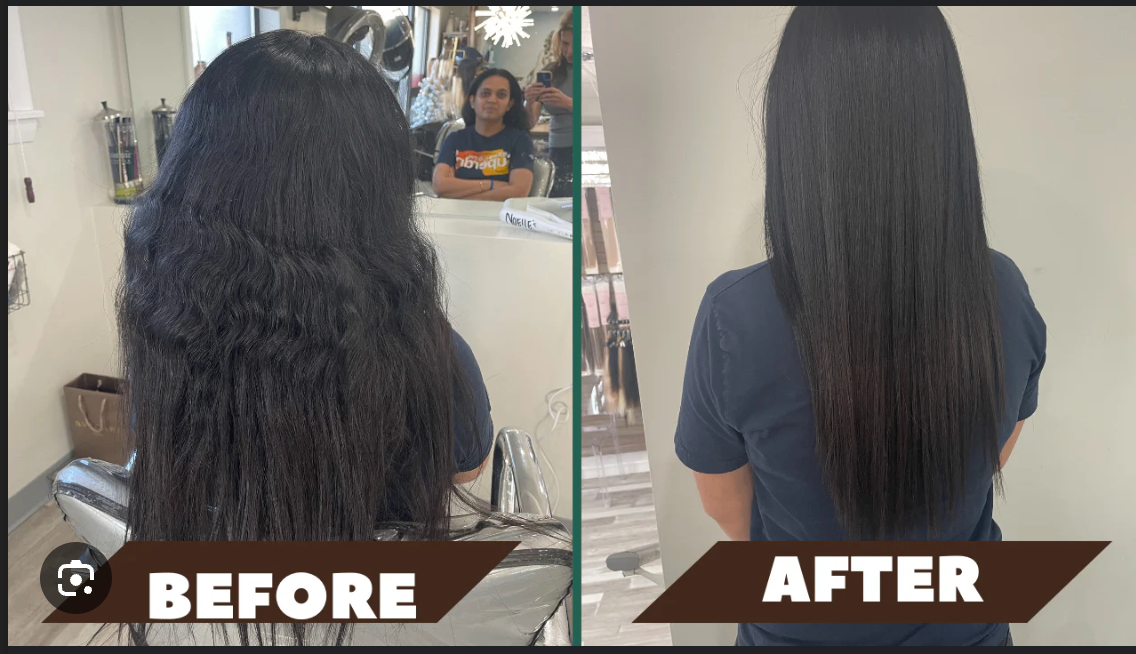 Before and after of Yuko Hair Straightening process in Noelle Salon