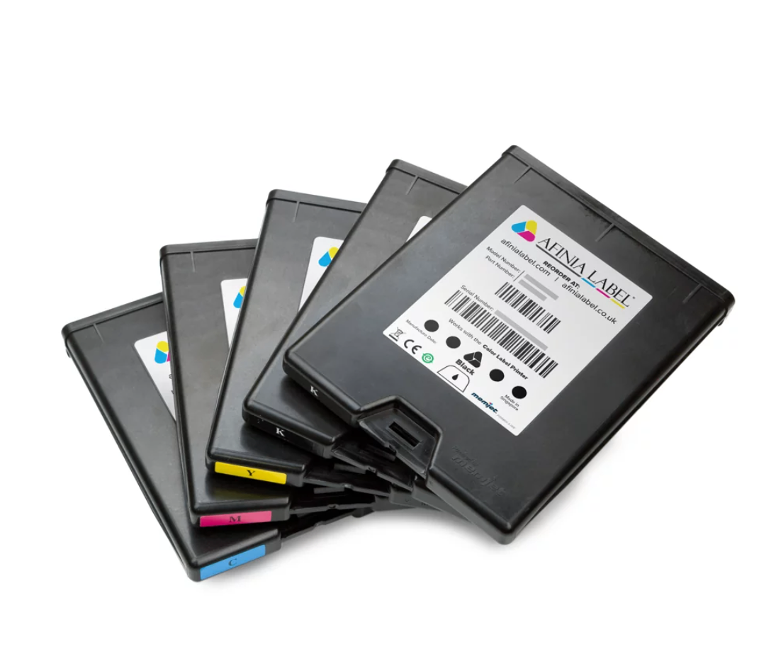 FIve large 250ml Memjet ink cartridges used in L801 label printer