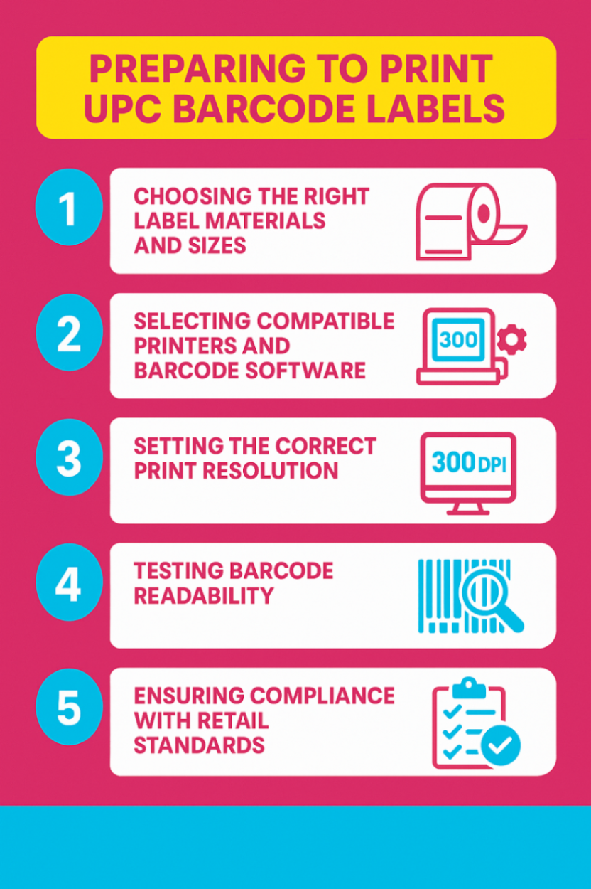 Infographic showcasing how to print UPC barcode labels