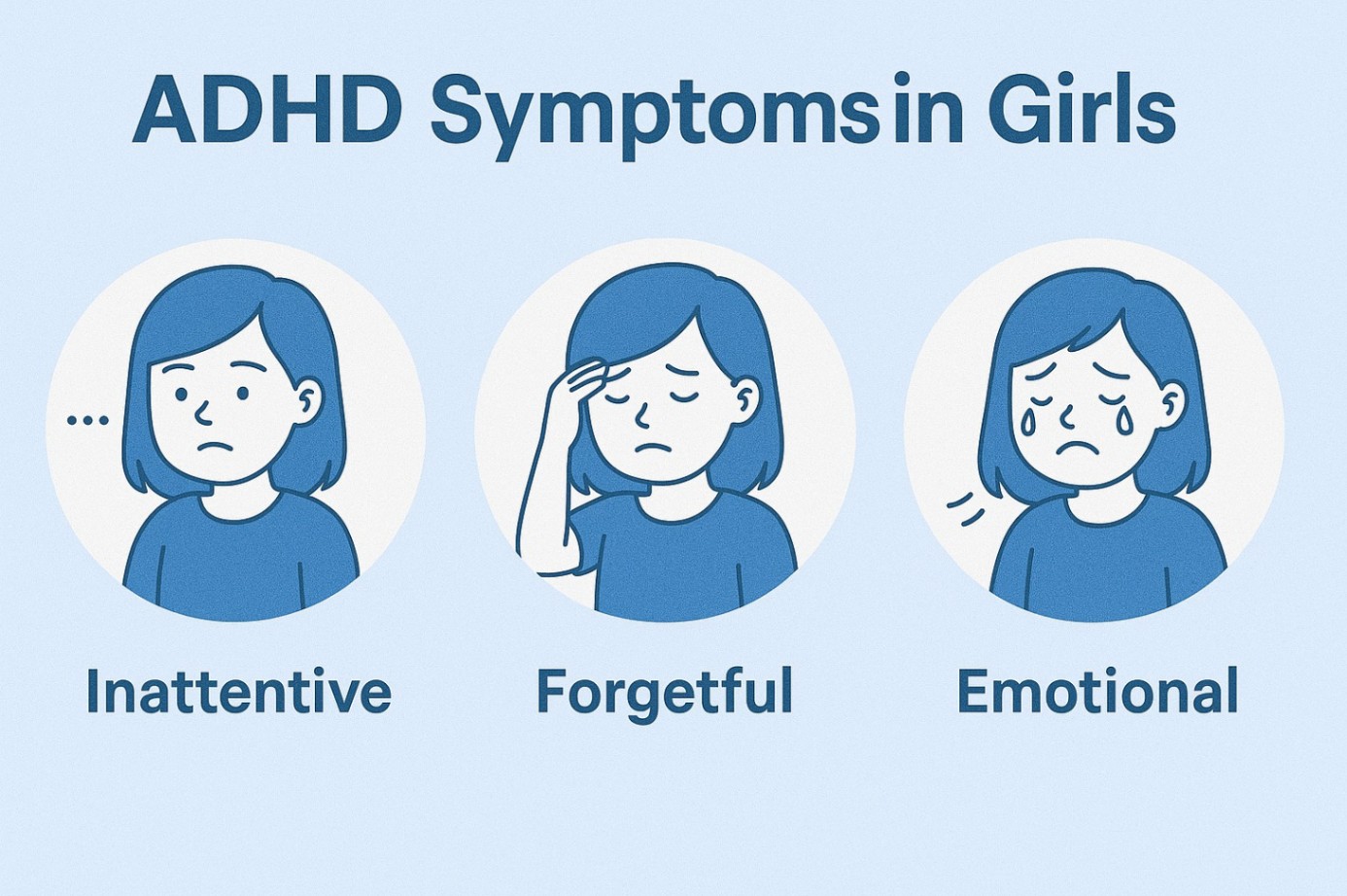 Illustration showing ADHD symptoms in girls