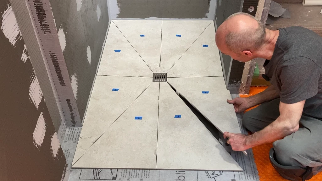 Dry fitting tile on Wedi shower tray