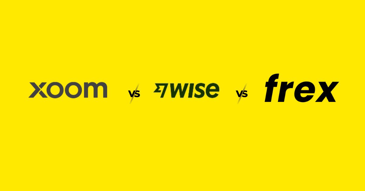 Xoom vs Wise vs Frex on a solid yellow background.