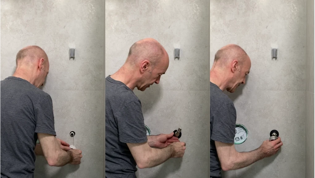 Installing hand shower nipple, elbow, and cover