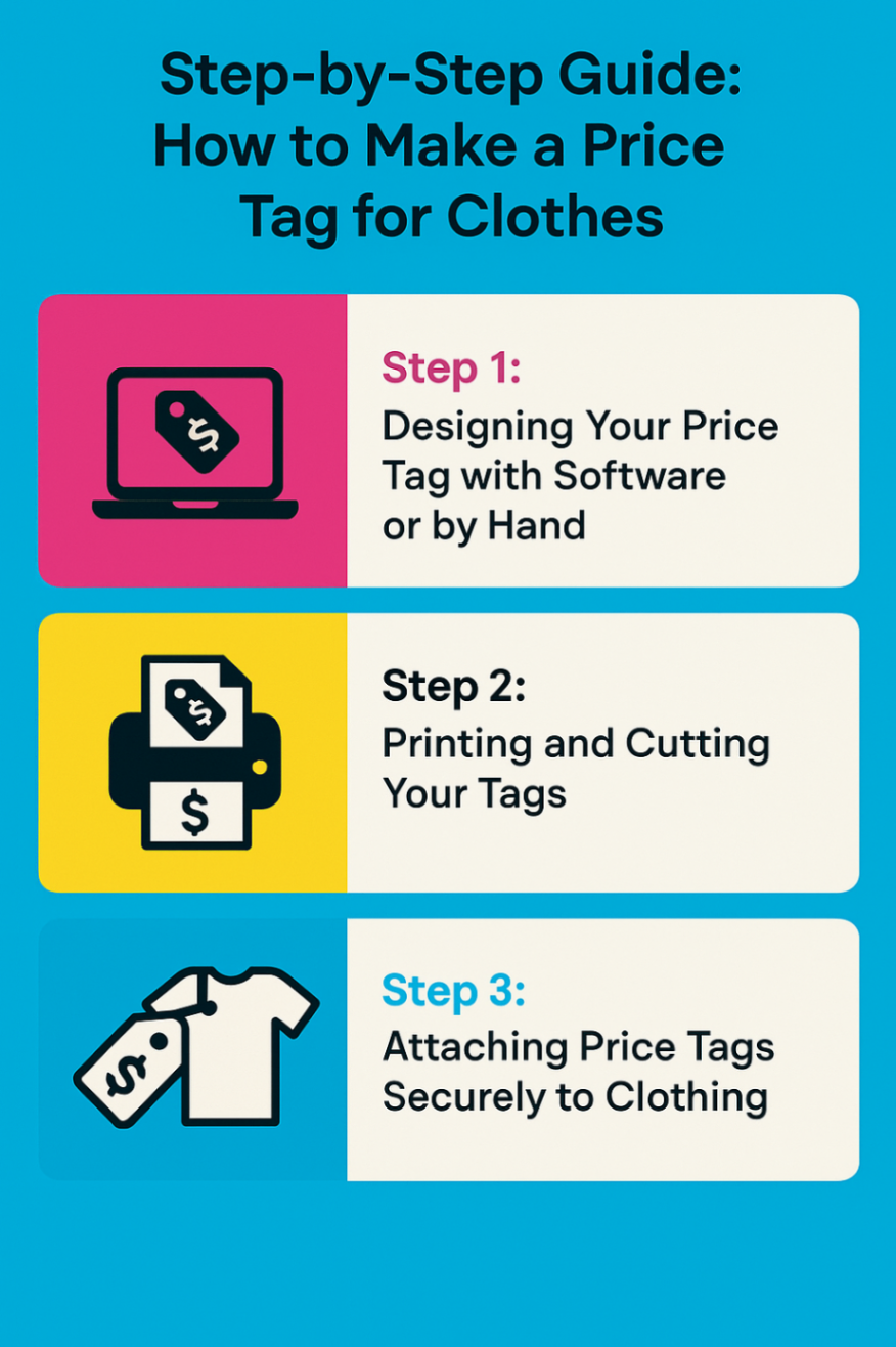 Infographic showcasing the process to make a price tag for clothes