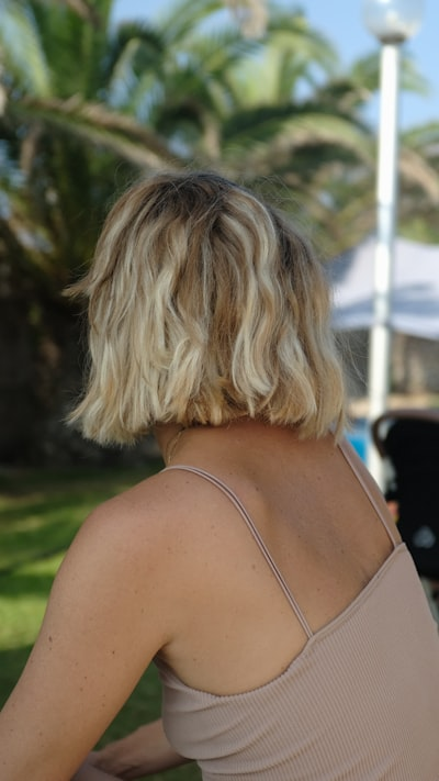 A woman with blond short hair
