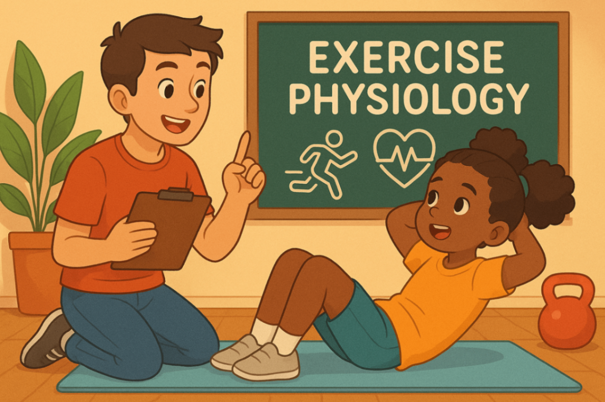 Exercise physiologist guiding child through NDIS-funded physical activities