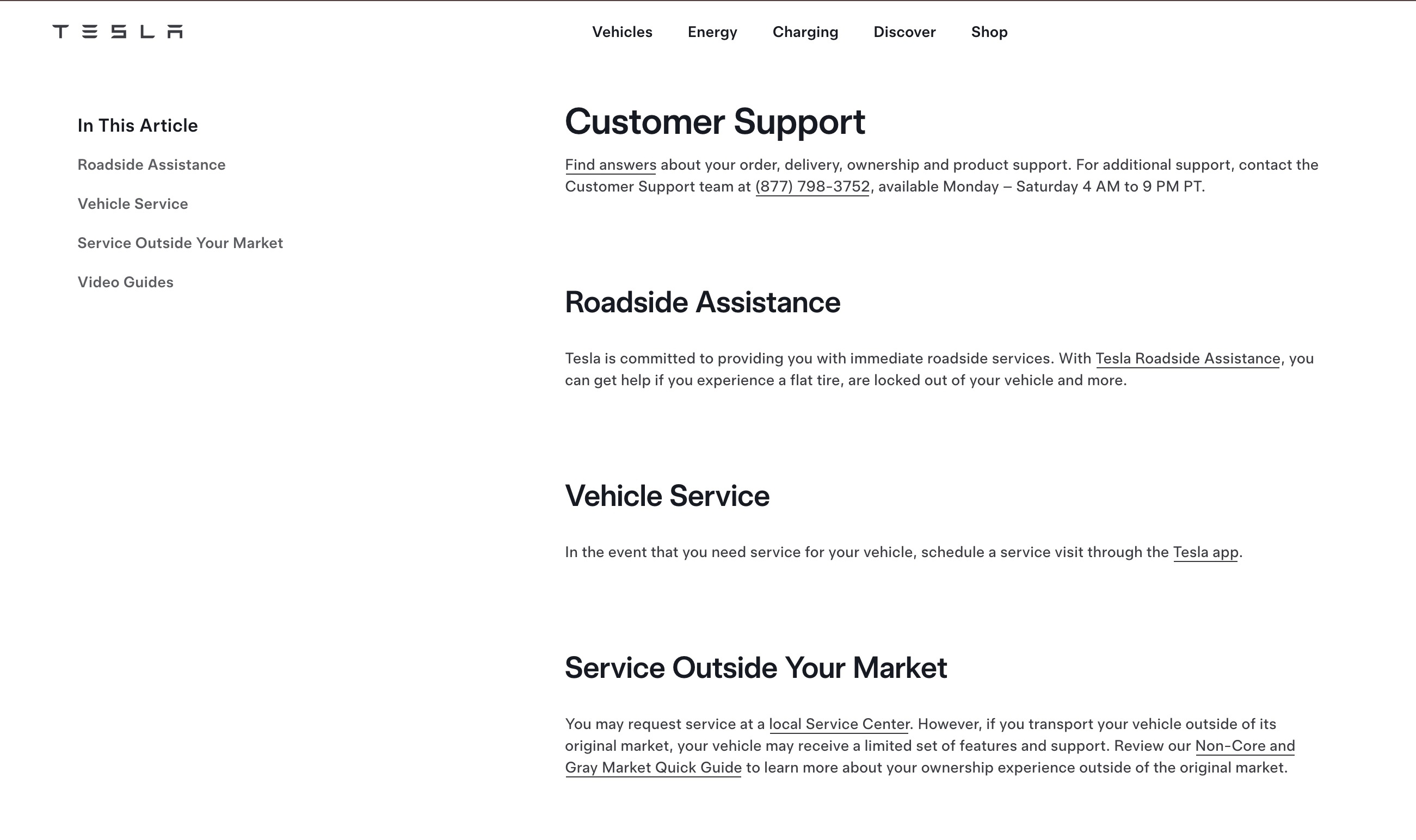 Screenshot of Tesla customer support