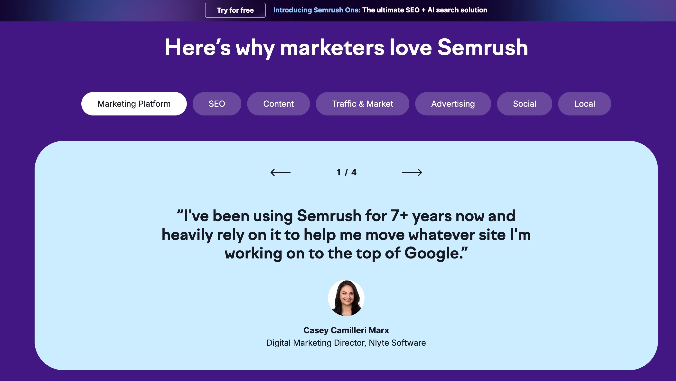 Screenshot of SEMrush website