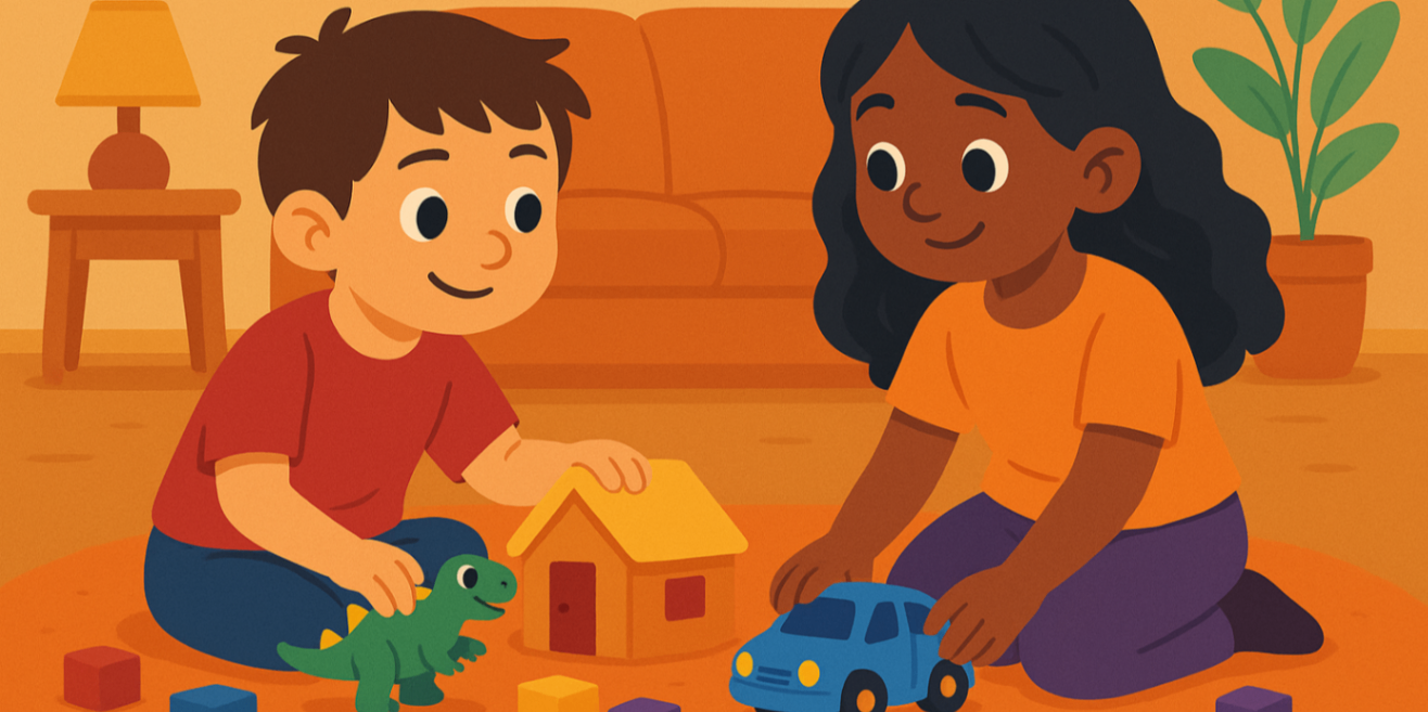 Children playing with toys in a home setting, representing personalised NDIS behaviour strategies for autism and ADHD.