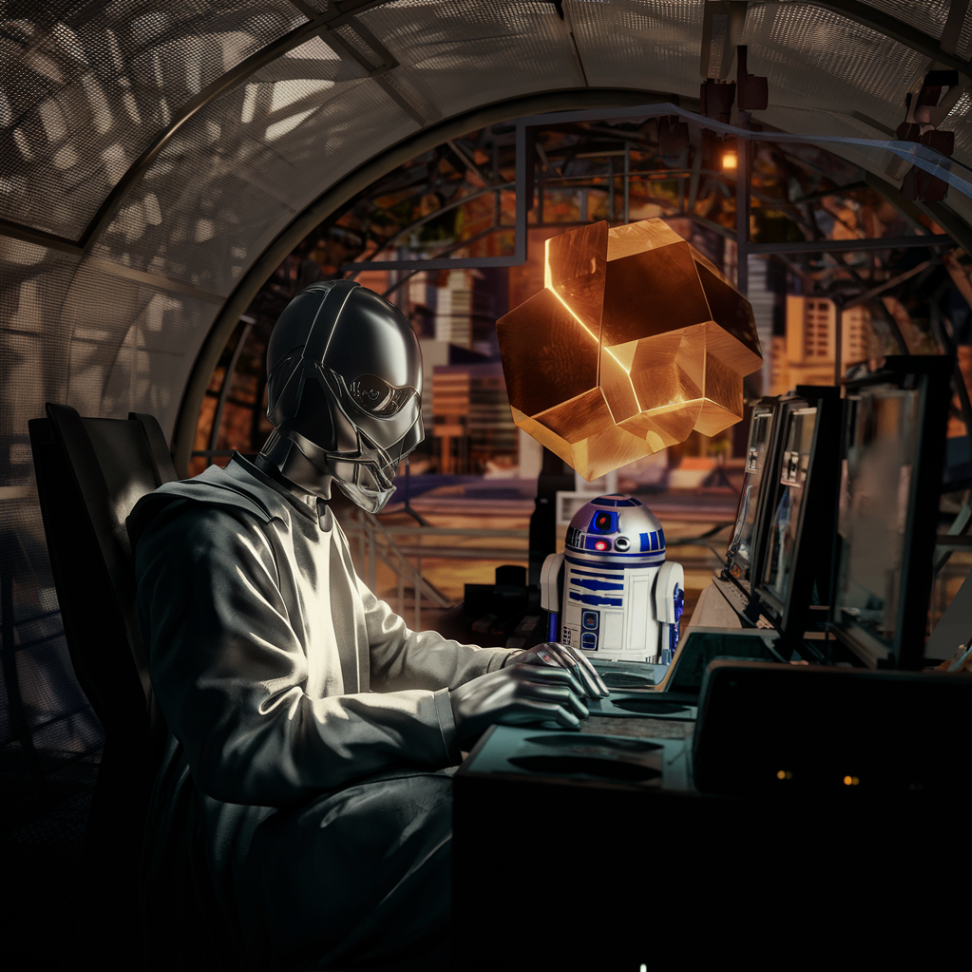 a man is sitting at a computer