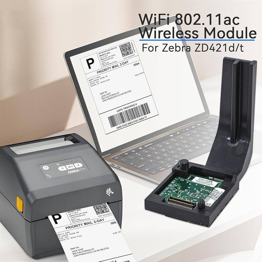 Zebra ZDE421d printer with wifi module shown
