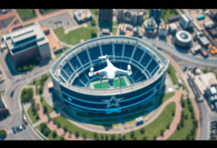 a drone flying over a stadium