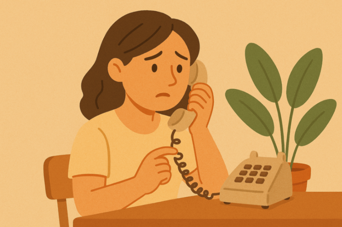 Concerned mother making a phone call, possibly to a behaviour support provider