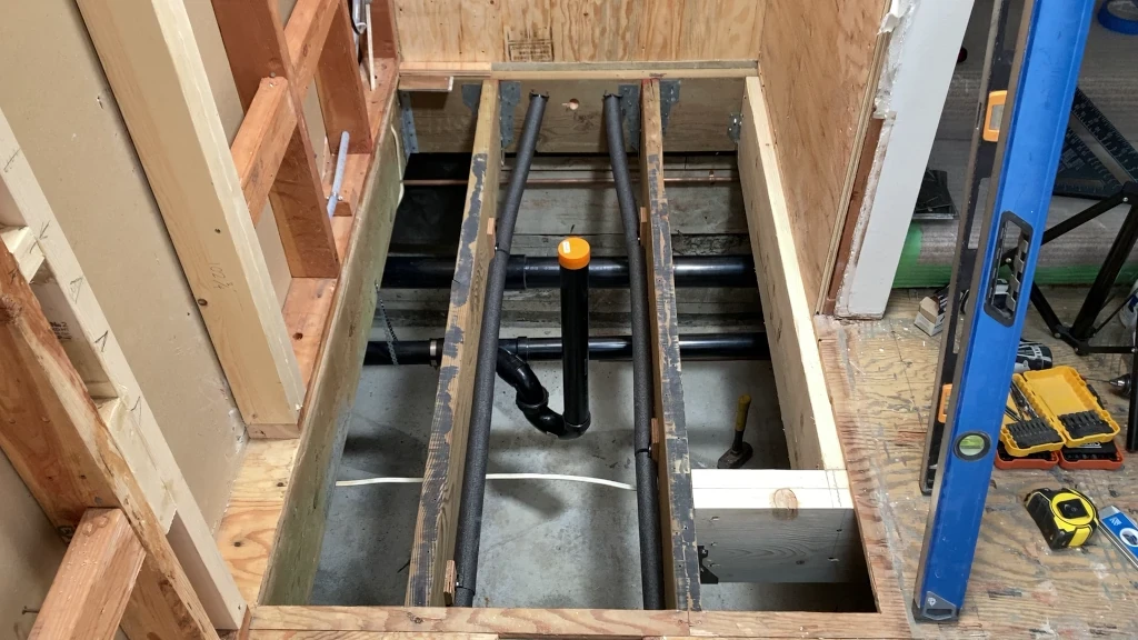 Subfloor reinforcement under shower pony wall - complete