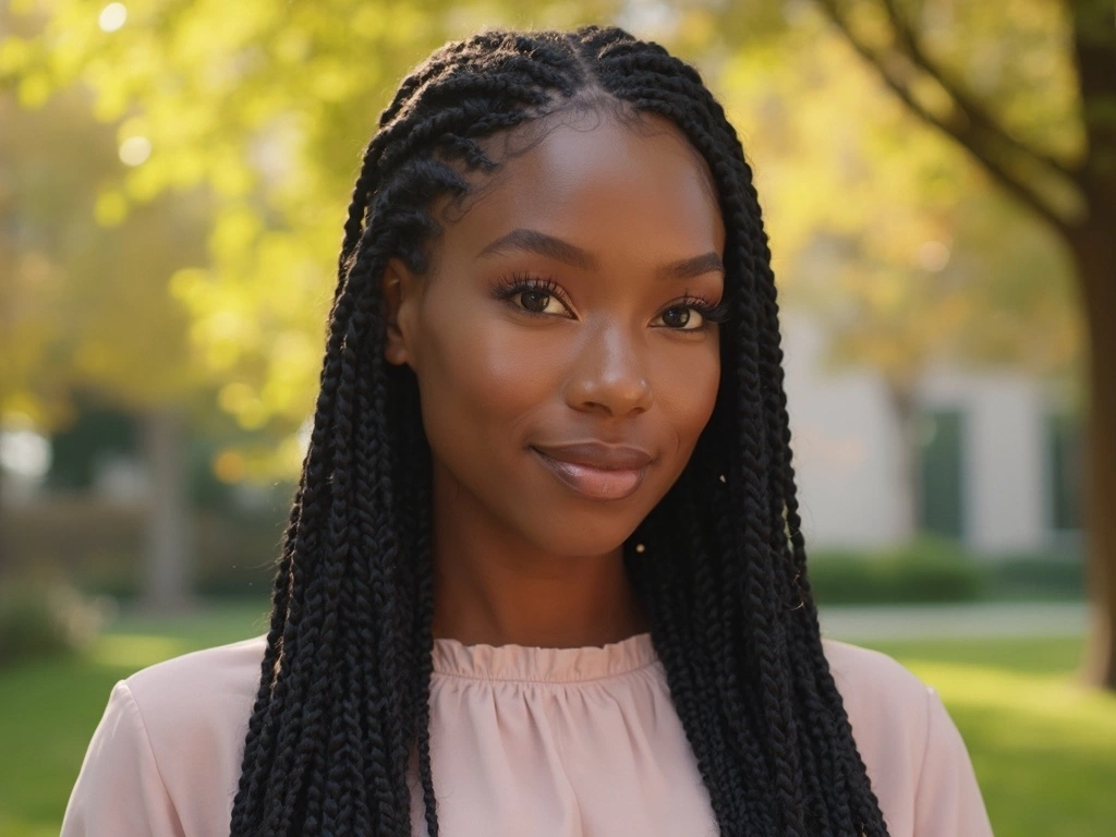 Knotless Braid Wig on African American woman, Sincerely4u