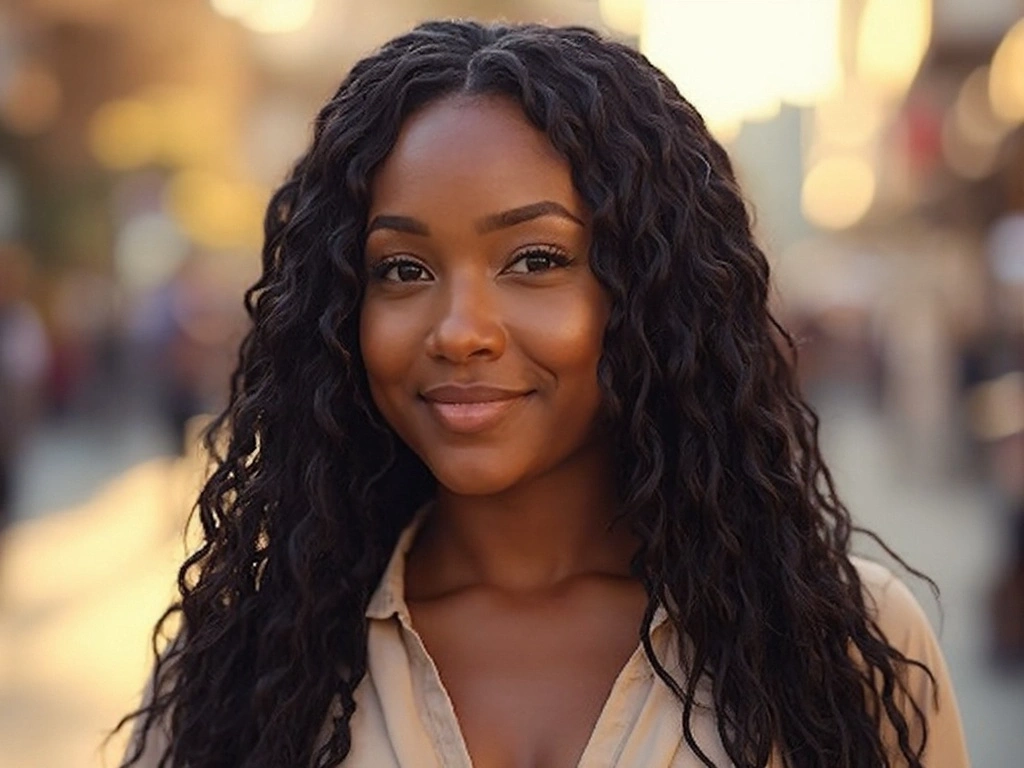 Long Knotless Braid Wig on African American woman, Sincerely4u