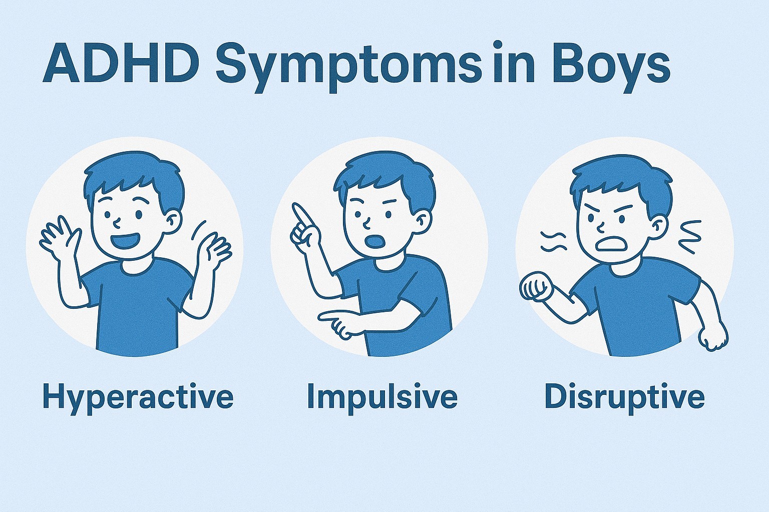 Illustration showing ADHD symptoms in boys
