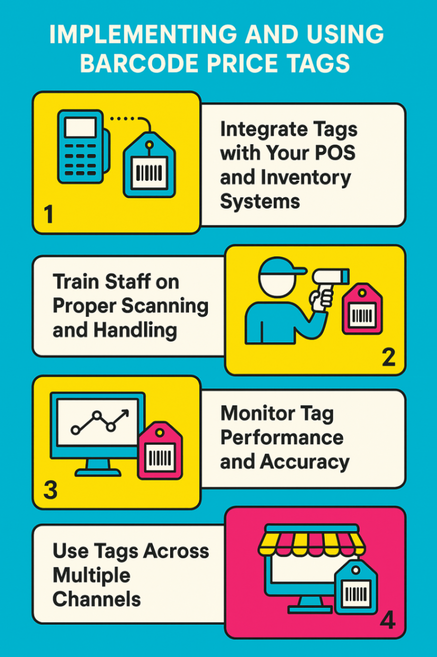 Infographic showcasing steps to implement and use barcode price tags