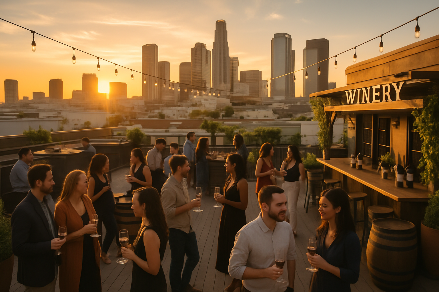 winery rooftop at sunset