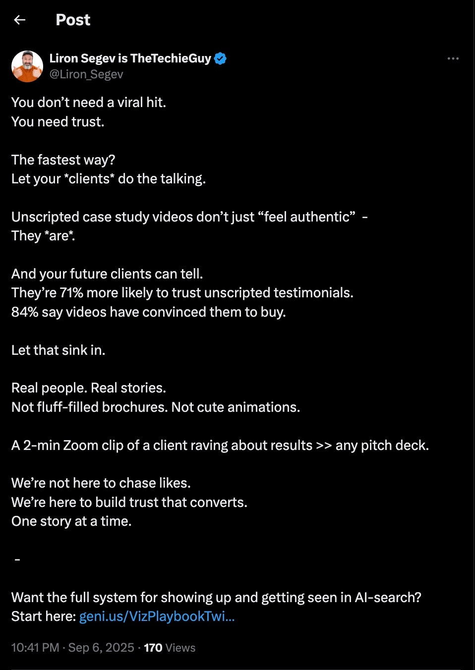 Screenshot of Liron Segev's X post