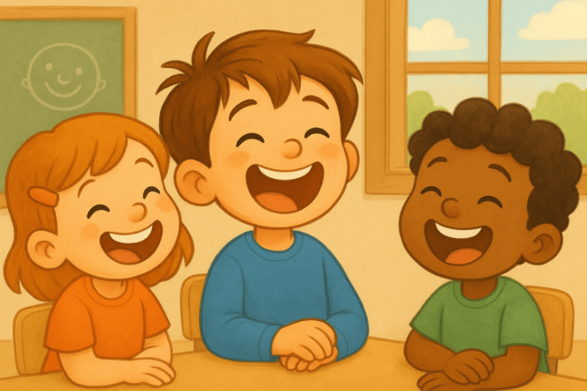 	A happy child laughing and playing with peers, reflecting improved social confidence and communication outcomes from effective speech pathology.