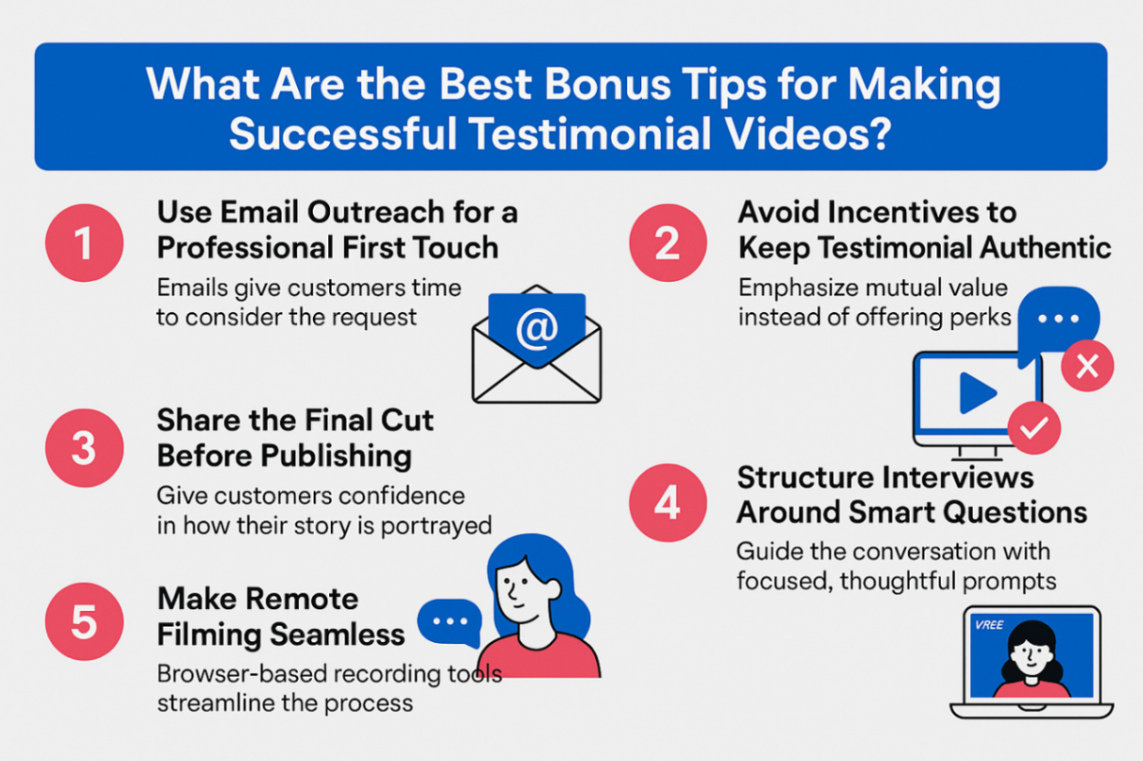 Infographic showcasing the tips for making successful testimonial video