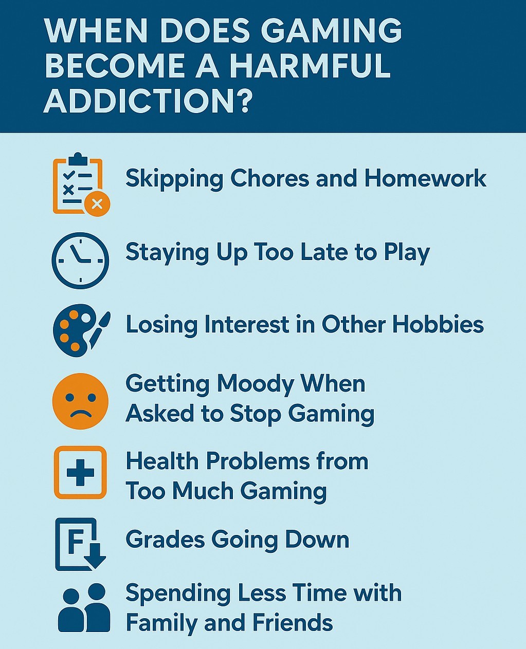 Infographic on when gaming becomes a harmful addiction