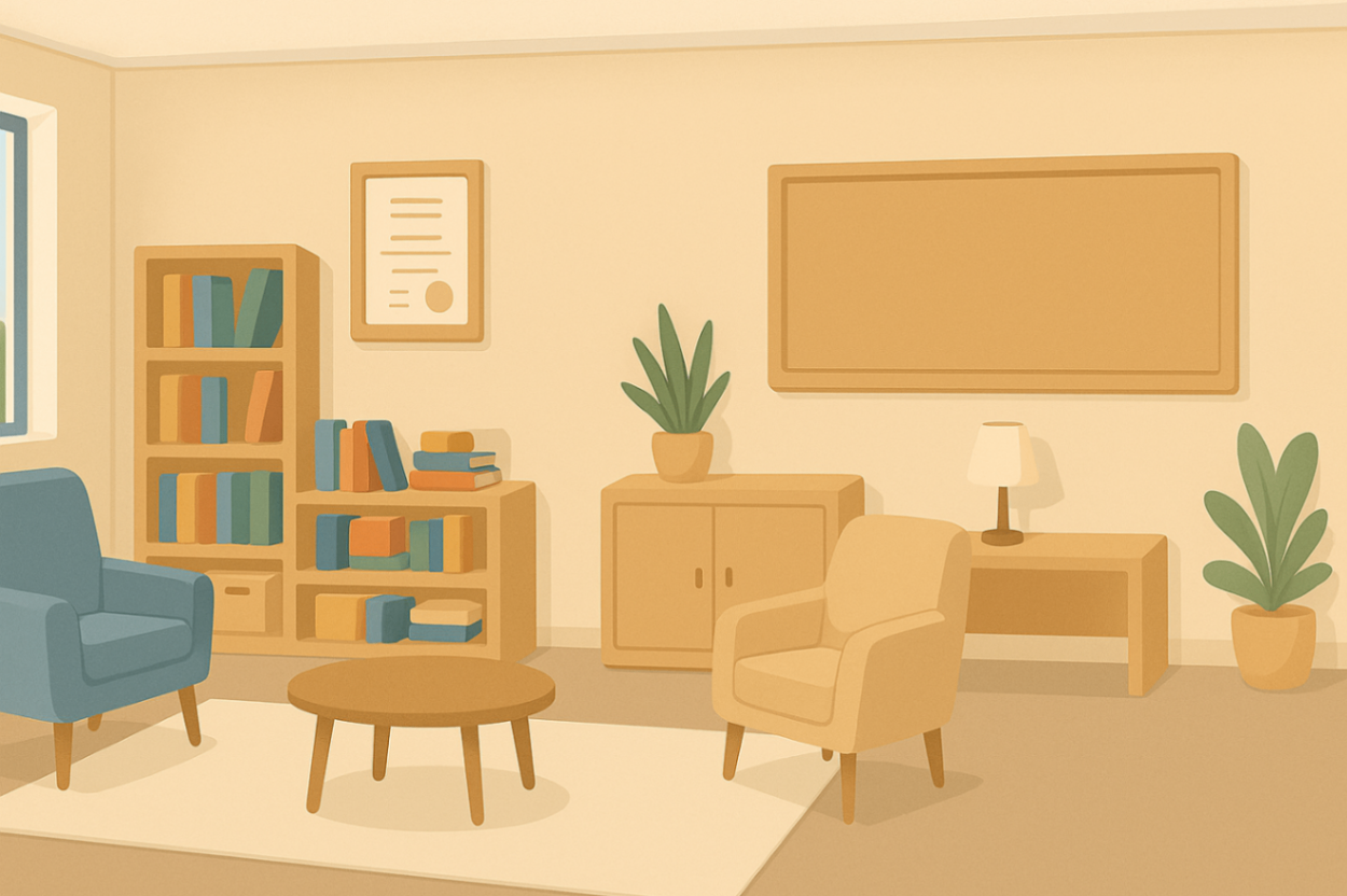 Calm and welcoming therapy room set up for a child’s first behavioural therapy appointment.