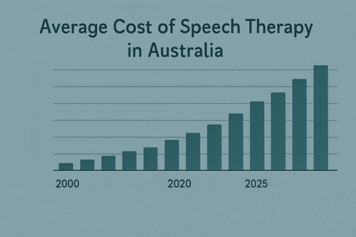 Average speech therapy cost in Australia from 2000 to 2025 – upward price trend chart.