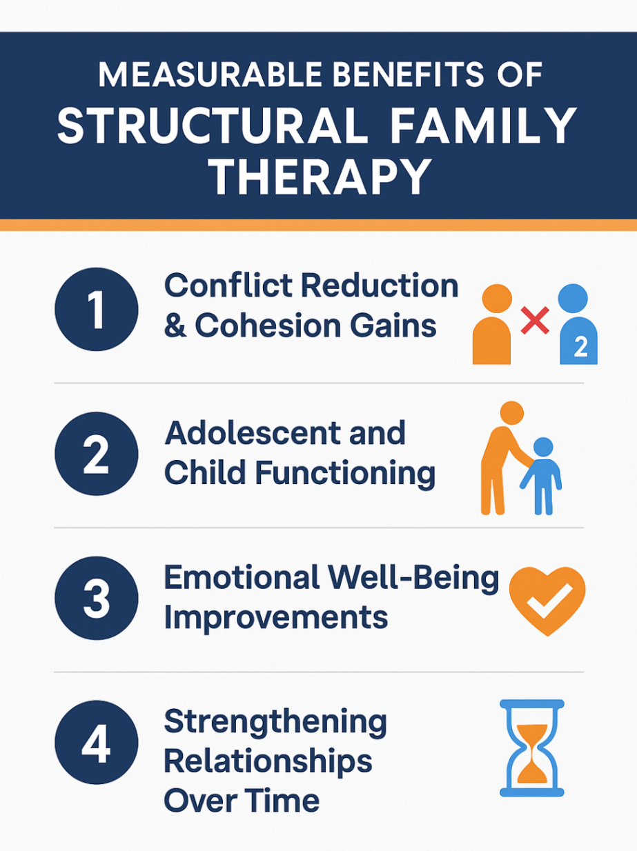 Infographic showcasing measurable benefits of structural family therapy