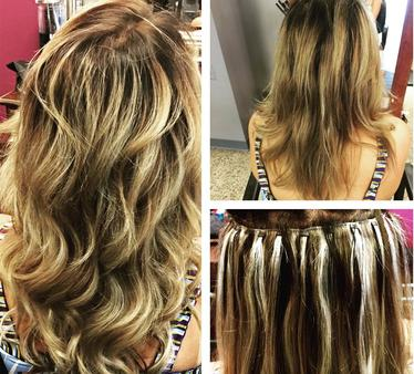 A woman wearing hair extension