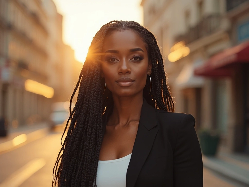 Stylish African American woman wearing a Sincerely4u braid wig outdoors