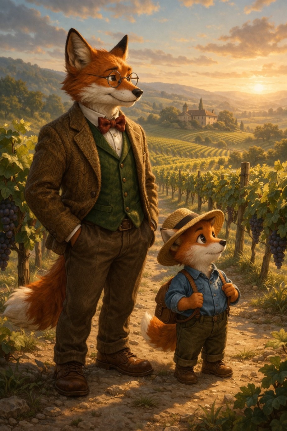 Corksworth and Oliver Stand in Burgundy Vineyard
