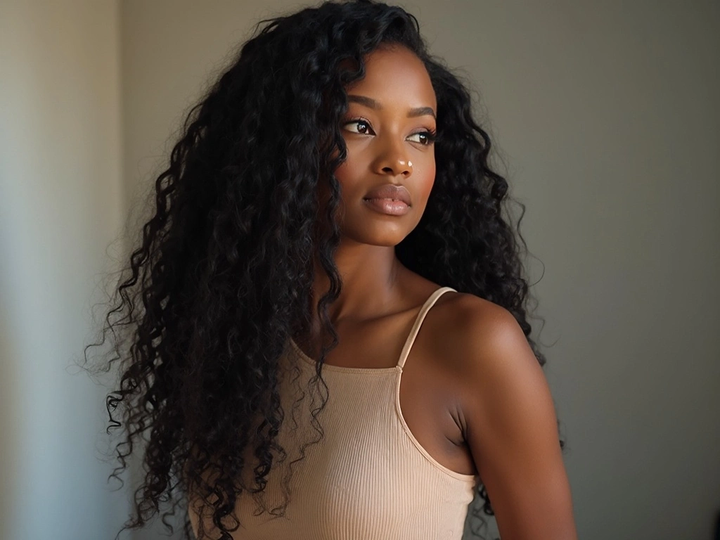 African American woman with long loose deep curly HD lace wear go wig, Sincerely4u.