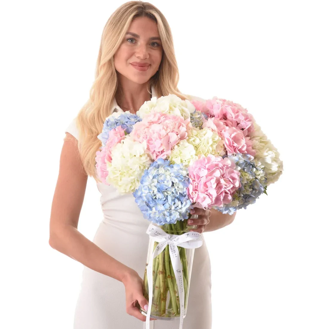 Model with Hydrangea flower vase