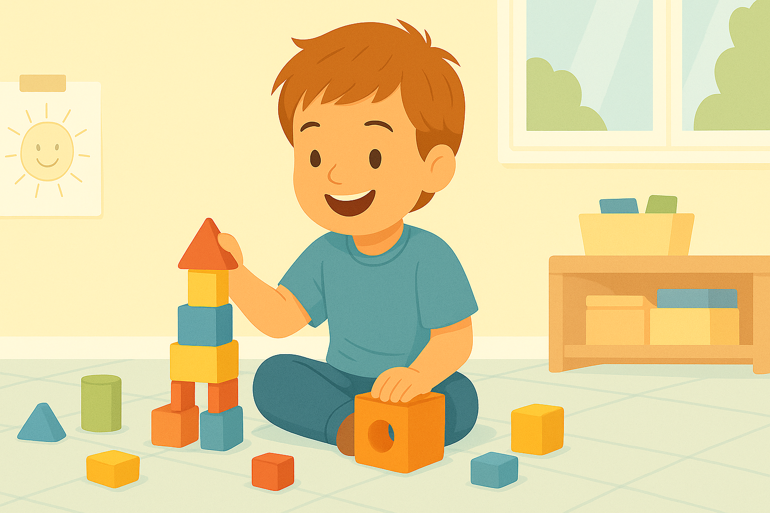 Young child engaged in a therapy session using play-based techniques, often used in ABA for skill development