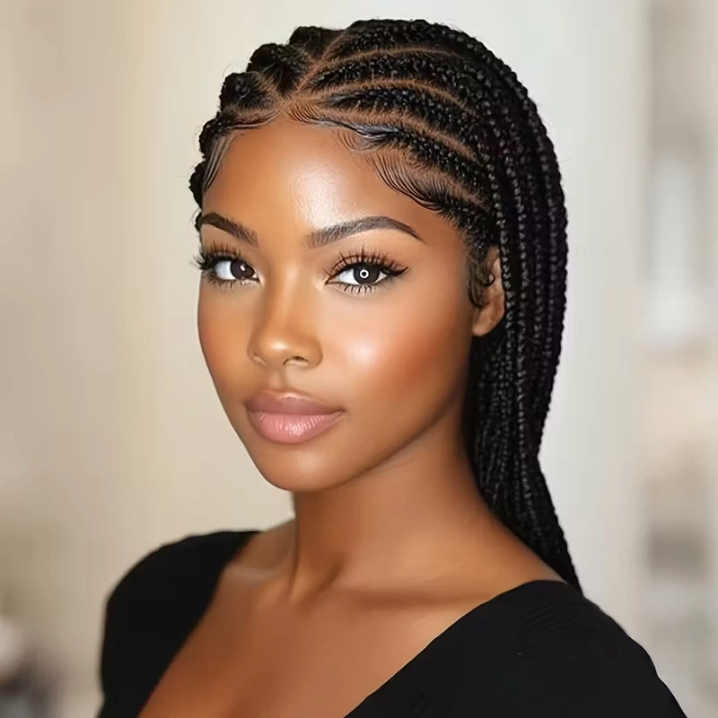 African American woman with a stylish cornrow braids wig by Sincerely4u