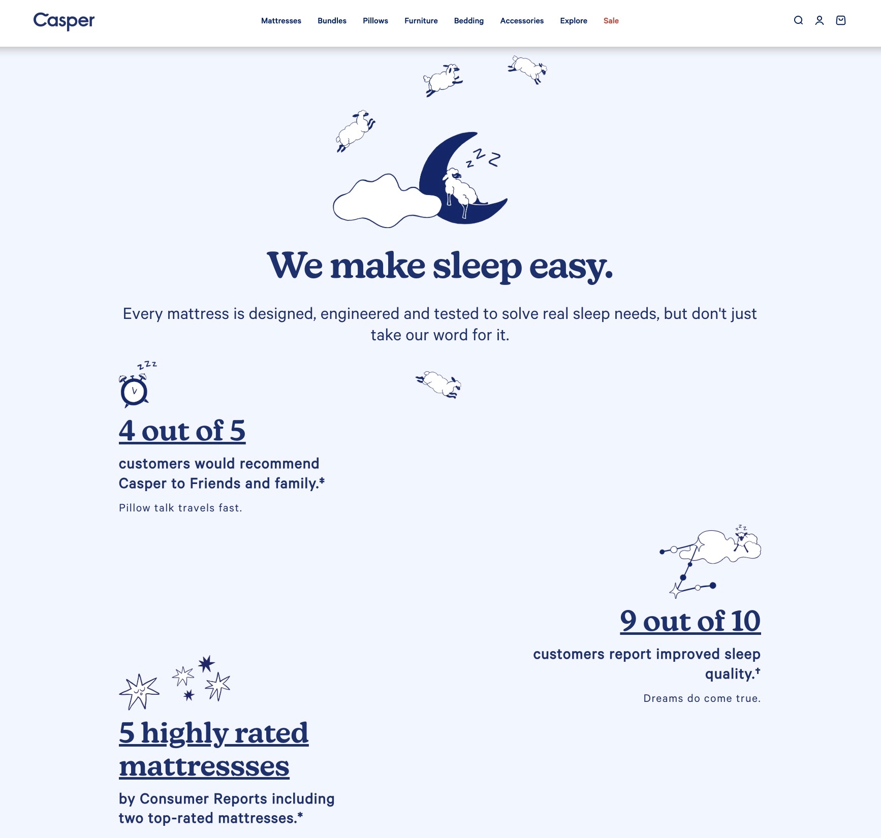 Screenshot of Casper homepage