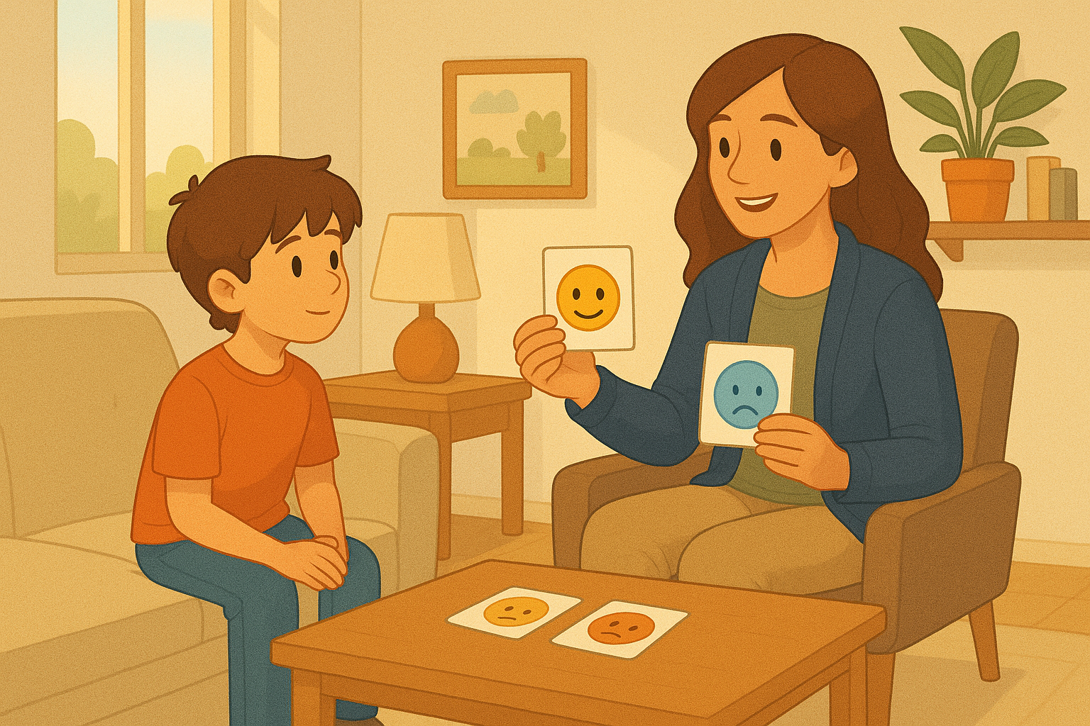 Therapist using visual tools during cognitive behavioural therapy for children in Liverpool