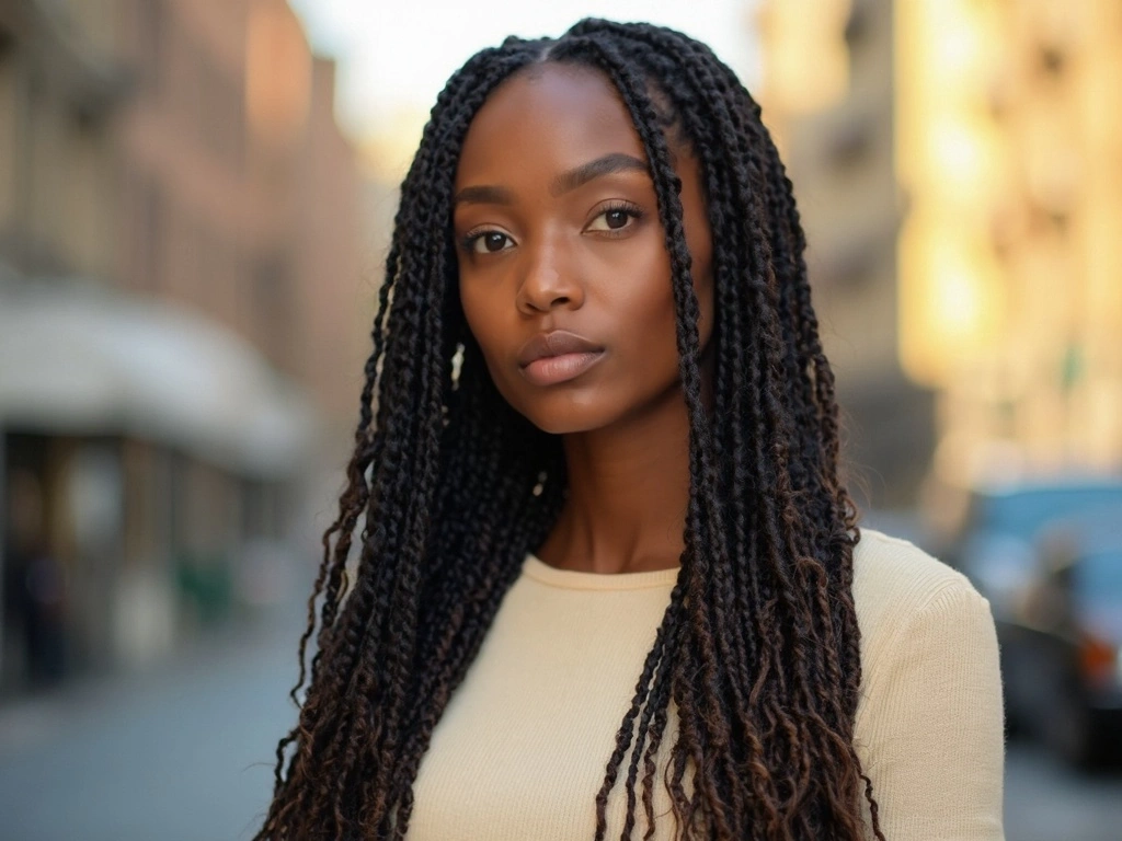 Long Knotless Braid Wig on African American woman, Sincerely4u