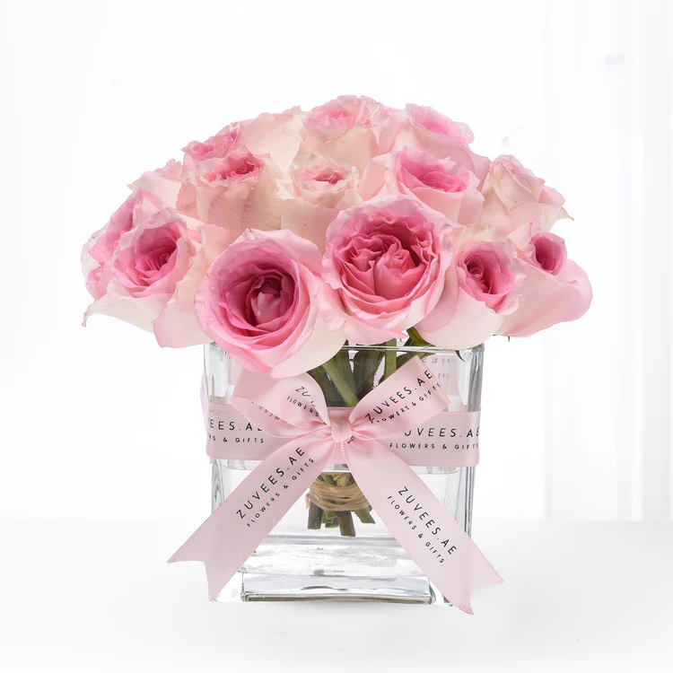 Pink flowers in a glass vase