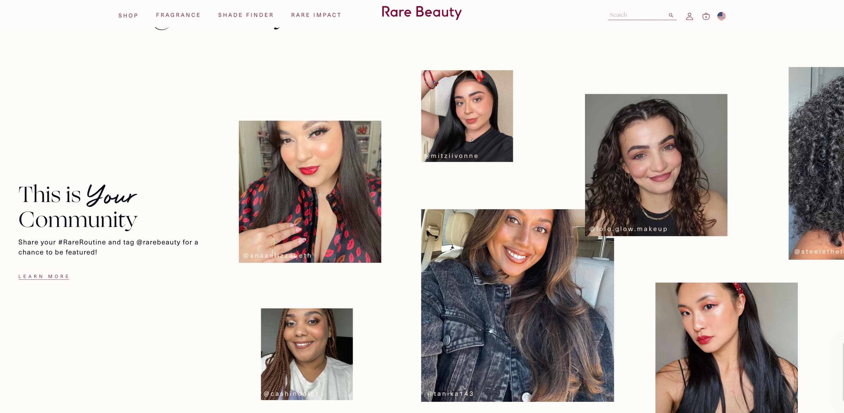 Screenshot of Rare Beauty website