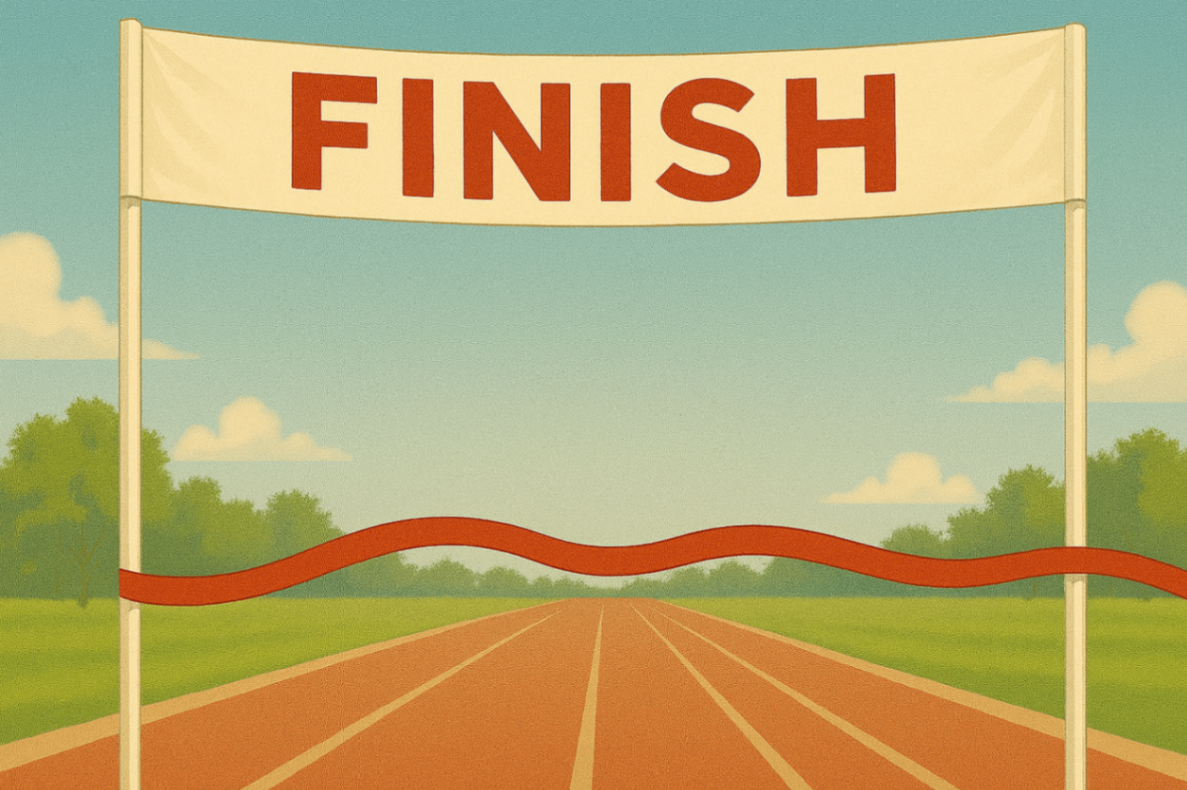Finish line at a running track, symbolising achievement and measurable goals in exercise physiology